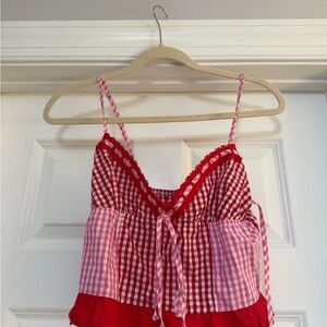 Edikted Red and Pink Gingham Lace Top